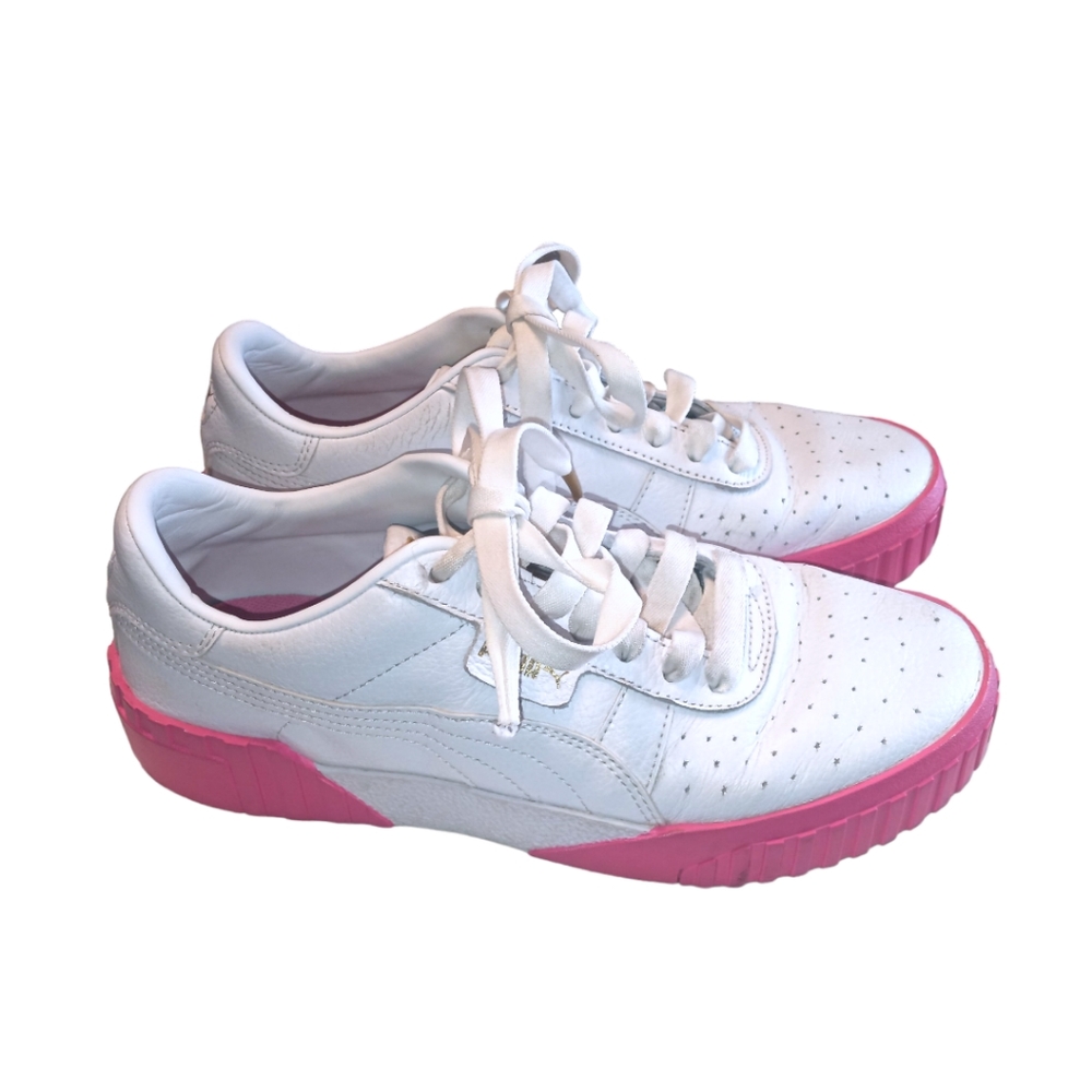 Vintage PUMA Cali Fluo Pink Trim Womens Size 8.5 Sneakers White Tennis S…